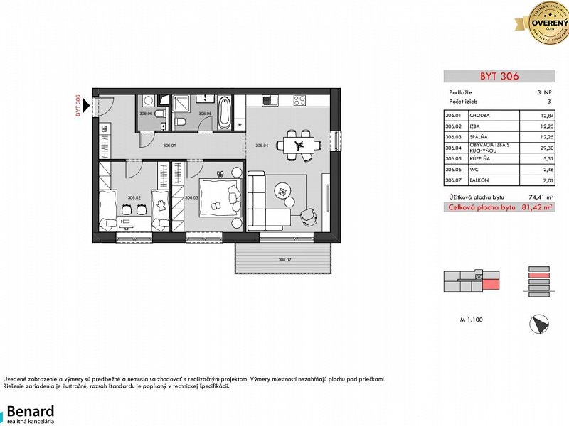 BD – RELAX; 3 IZBOVÝ BYT; 3.NP; 81,42m2;