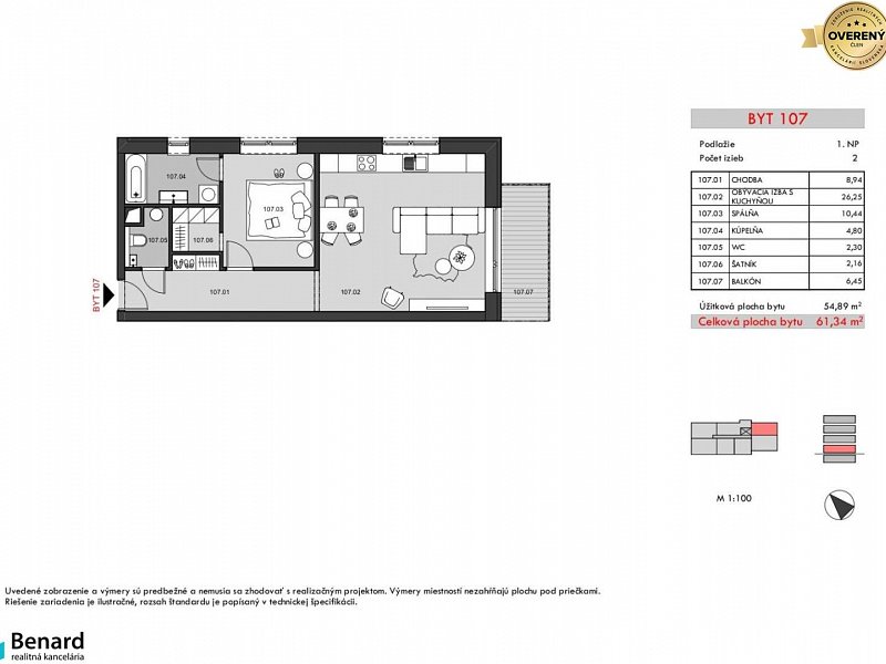 BD – RELAX; 2 IZBOVÝ BYT; 1.NP; 61,24m2;  