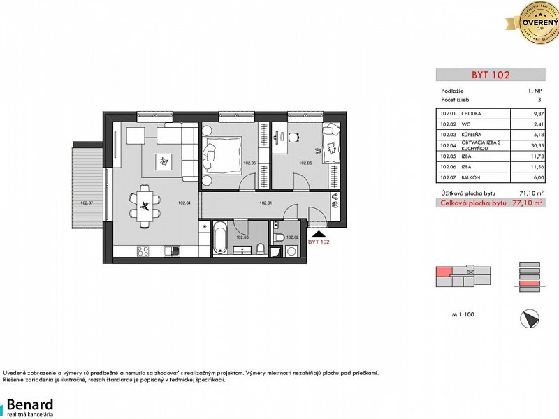 BD – RELAX; 3 IZBOVÝ BYT; 1.NP; 77,10m2