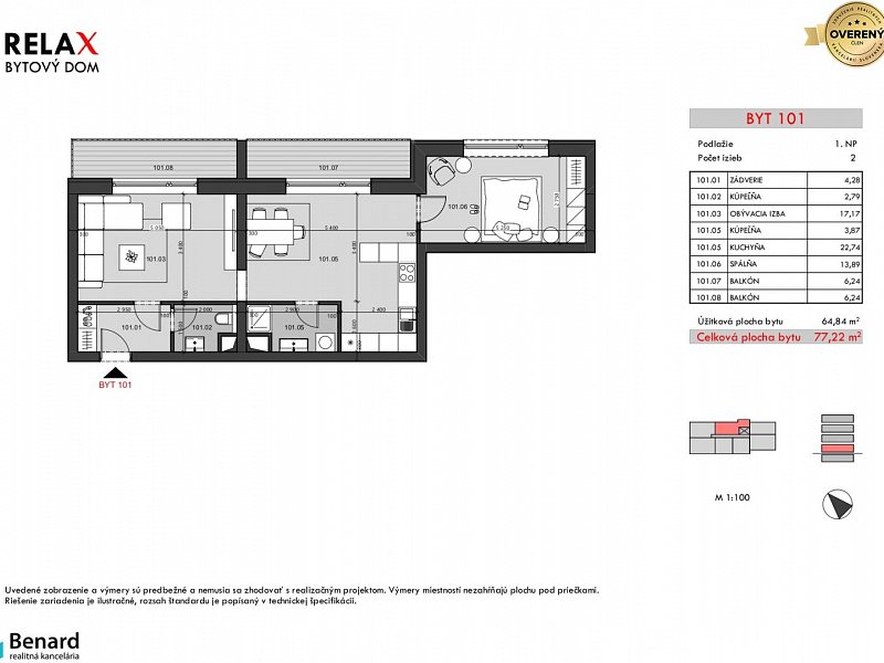 BD – RELAX; 2 IZBOVÝ BYT; 1.NP; 77,22m2;REZERVOVANÉ;